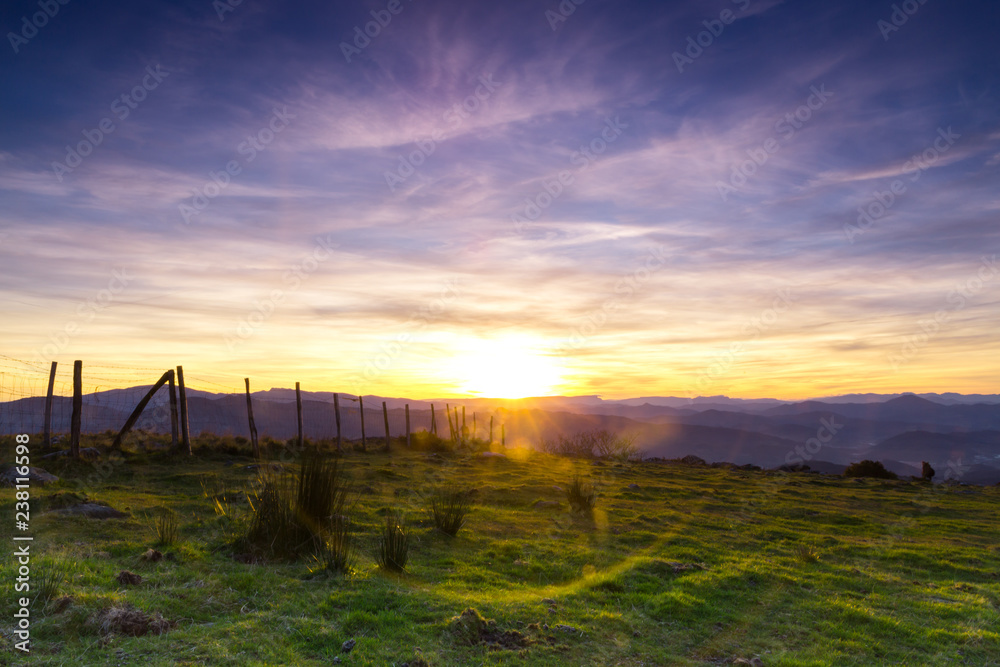 Dusk on Mount Oiz, Basque Country, with wind energy gathering Dusk on Mount Oiz, Basque Country, with wind energy gathering
