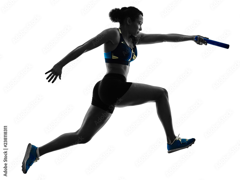 athletics relay runners sprinters running runners in silhouette isolated on white background