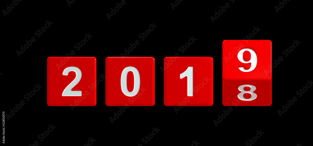 3d illustration of new year 2019,concept of dice with number turn over 2018, illustrazione 3d del nuovo anno 2019 con dadi, 2019 gira su 2018 3d illustration of new year 2019,concept of dice with number turn over 2018, illustrazione 3d del nuovo anno 2019 con dadi, 2019 gira su 2018