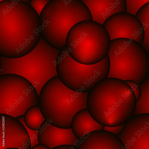 Background of red molecules and balls. For registration of medical and scientific items