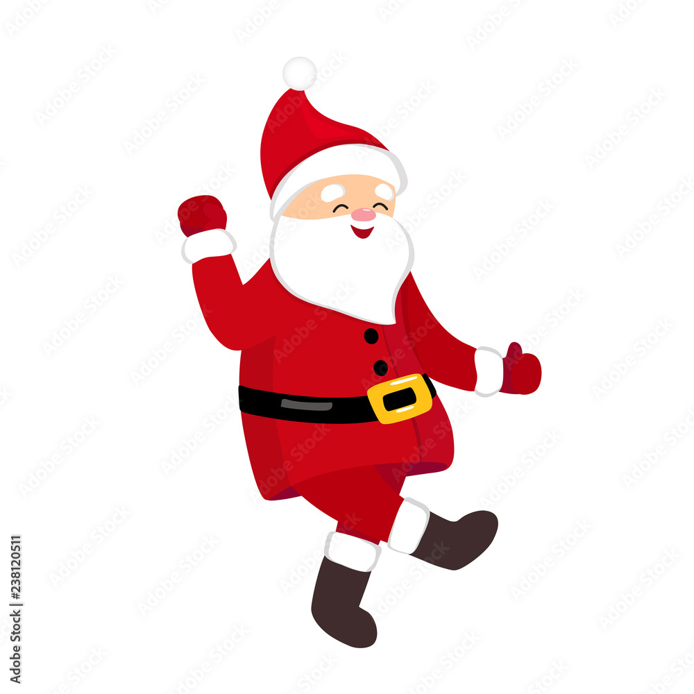 Funny Santa dancing hype move, quirky cartoon comic character in traditional Christmas costume, isolated on white background, young style for print, t-shirt, card, party invitation, animation, ads. Funny Santa dancing hype move, quirky cartoon comic character in traditional Christmas costume, isolated on white background, young style for print, t-shirt, card, party invitation, animation, ads.