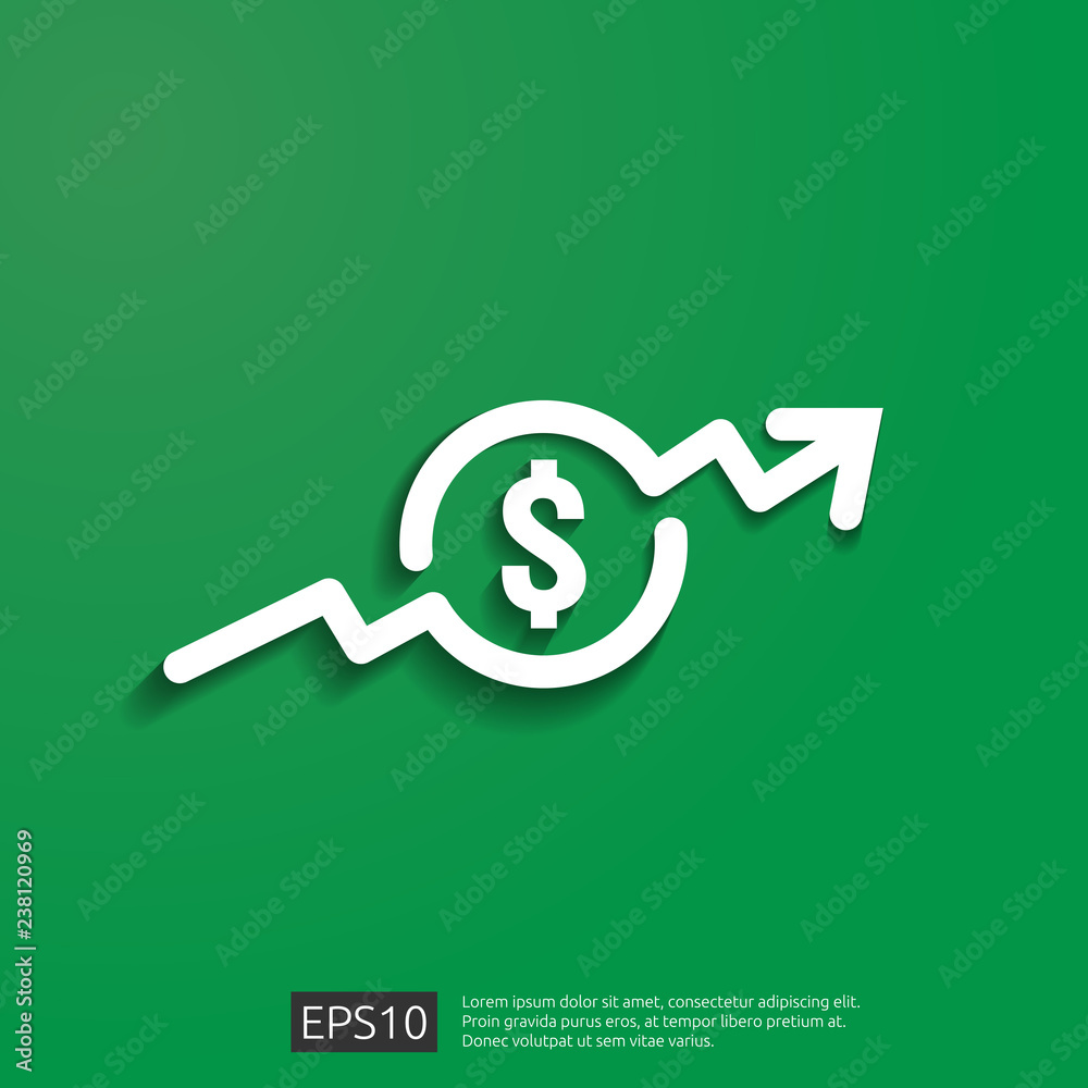 dollar rate increase icon. Money symbol with stretching arrow up. rising prices. Business cost sale icon. cash salary increase. investment growth. vector illustration dollar rate increase icon. Money symbol with stretching arrow up. rising prices. Business cost sale icon. cash salary increase. investment growth. vector illustration