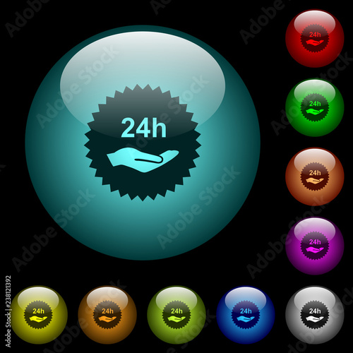 24h service sticker icons in color illuminated glass buttons