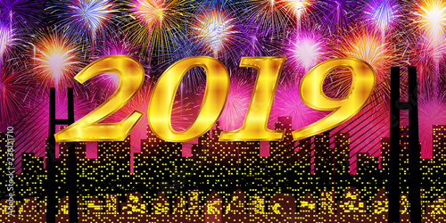 2019  新年　花火　背景