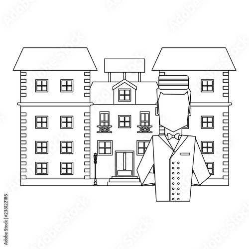 Hotel bellboy service black and white