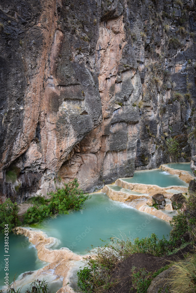 Fototapeta premium Millpu Lagoon, a series of stunning natural turqoise pools, near the city of Ayacucho, Peru