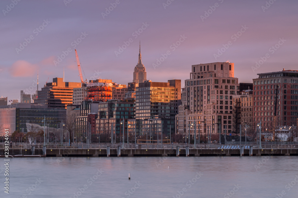 View on Midtown Manhattan from Hudson river at sunrise