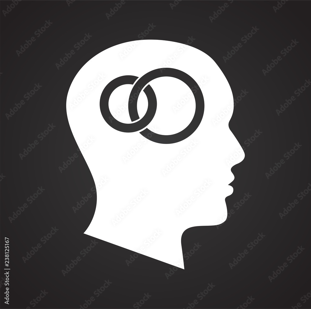 Human head with wedding rings icon on black background for graphic and web design, Modern simple vector sign. Internet concept. Trendy symbol for website design web button or mobile app Human head with wedding rings icon on black background for graphic and web design, Modern simple vector sign. Internet concept. Trendy symbol for website design web button or mobile app