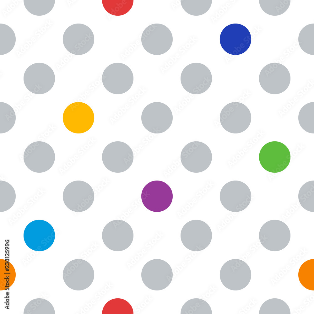 gray and rainbow circles, polka dots seamless pattern