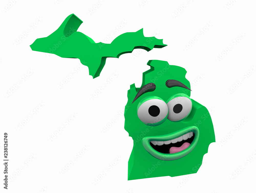 Michigan State Map Eyes Mouth Funny Cartoon Face 3d Illustration Stock  Illustration | Adobe Stock
