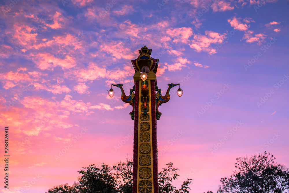 The background of the lights is beautifully decorated and the Twilight sky is changing color before sunset