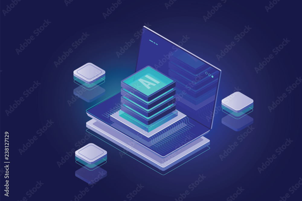 Artificial intelligence ai, isometric server room concept, database and ...