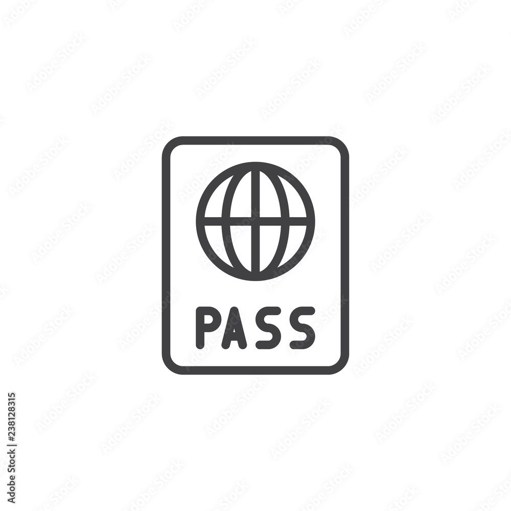 International passport outline icon. linear style sign for mobile concept and web design. Pass document simple line vector icon. Symbol, logo illustration. Pixel perfect vector graphics International passport outline icon. linear style sign for mobile concept and web design. Pass document simple line vector icon. Symbol, logo illustration. Pixel perfect vector graphics