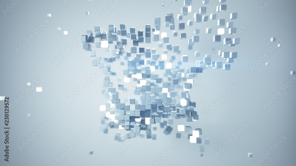 Obraz premium Cubic particles in free space abstract 3D render