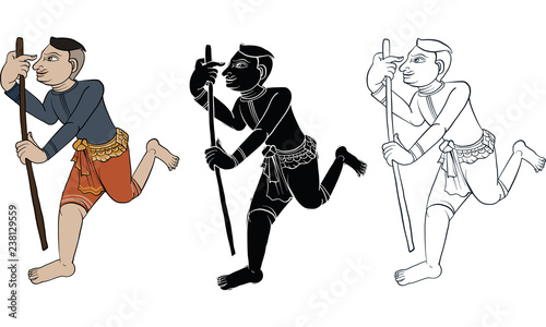 man and woman in Thai traditional painting vector
