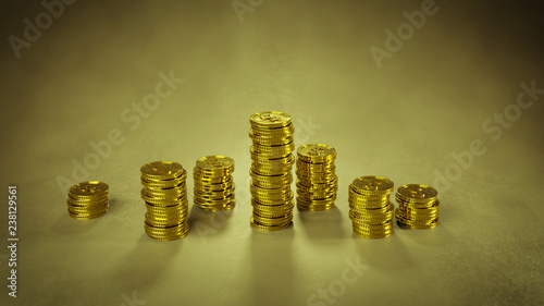 Stack of gold coins. Finance earning income concept. 3D render
