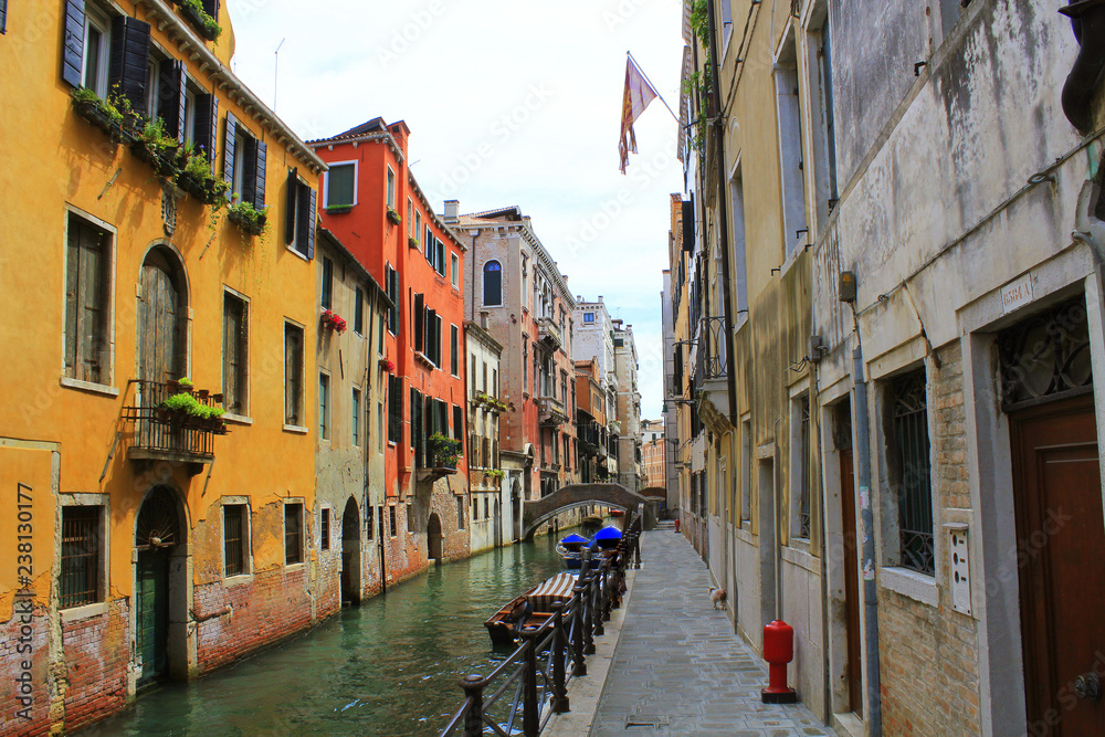 Canal in Venice, Italy. Exquisite buildings along Canals.