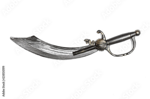 Картината върху платно Toy pirate saber blade isolated on the white background.
