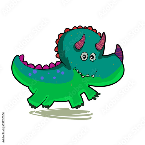 Cartoon triceratops running - green dinosaur 