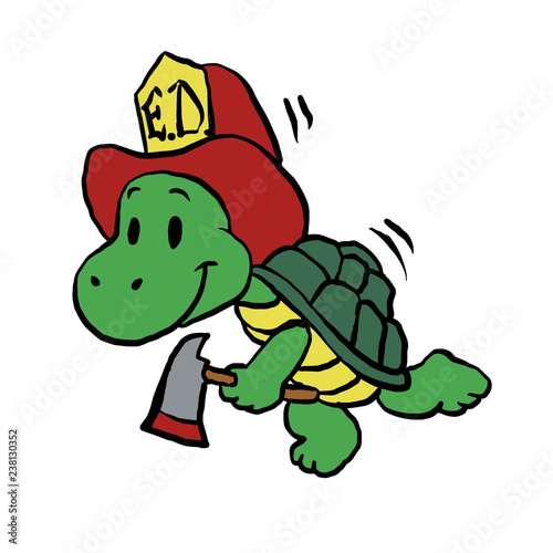 Cartoon turtle firefighter - turtle with axe