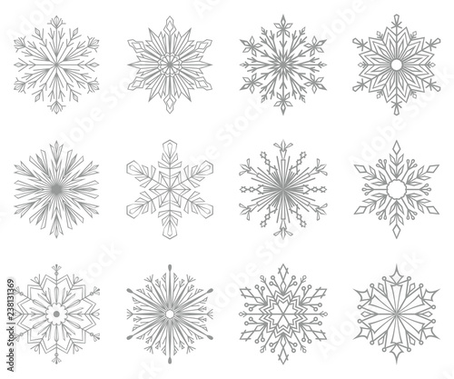 Snowflakes icon collection. Graphic modern grey ornament