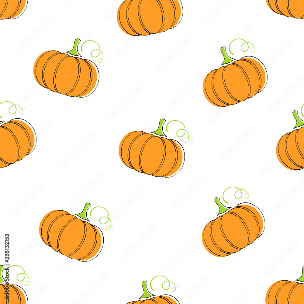 Pumpkin vegetable seamless background vector flat illustration. Modern seamless texture background design with pumpkin vegetable in natural orange and white colors for healthy vegetarian menu