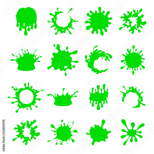 Set of green gooey slime dripping, Vector illustration.