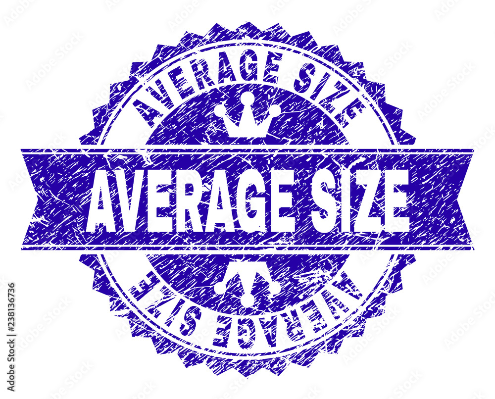 AVERAGE SIZE rosette stamp watermark with distress style. Designed with round rosette, ribbon and small crowns. Blue vector rubber watermark of AVERAGE SIZE title with dust style. AVERAGE SIZE rosette stamp watermark with distress style. Designed with round rosette, ribbon and small crowns. Blue vector rubber watermark of AVERAGE SIZE title with dust style.