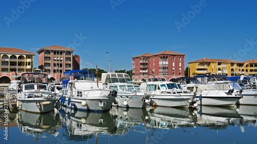 Lattes, Port Ariane,Herault, Occitanie, France. Boats mooring in the marina. Port Ariane is a marina near Montpellier built during th XXth century photo