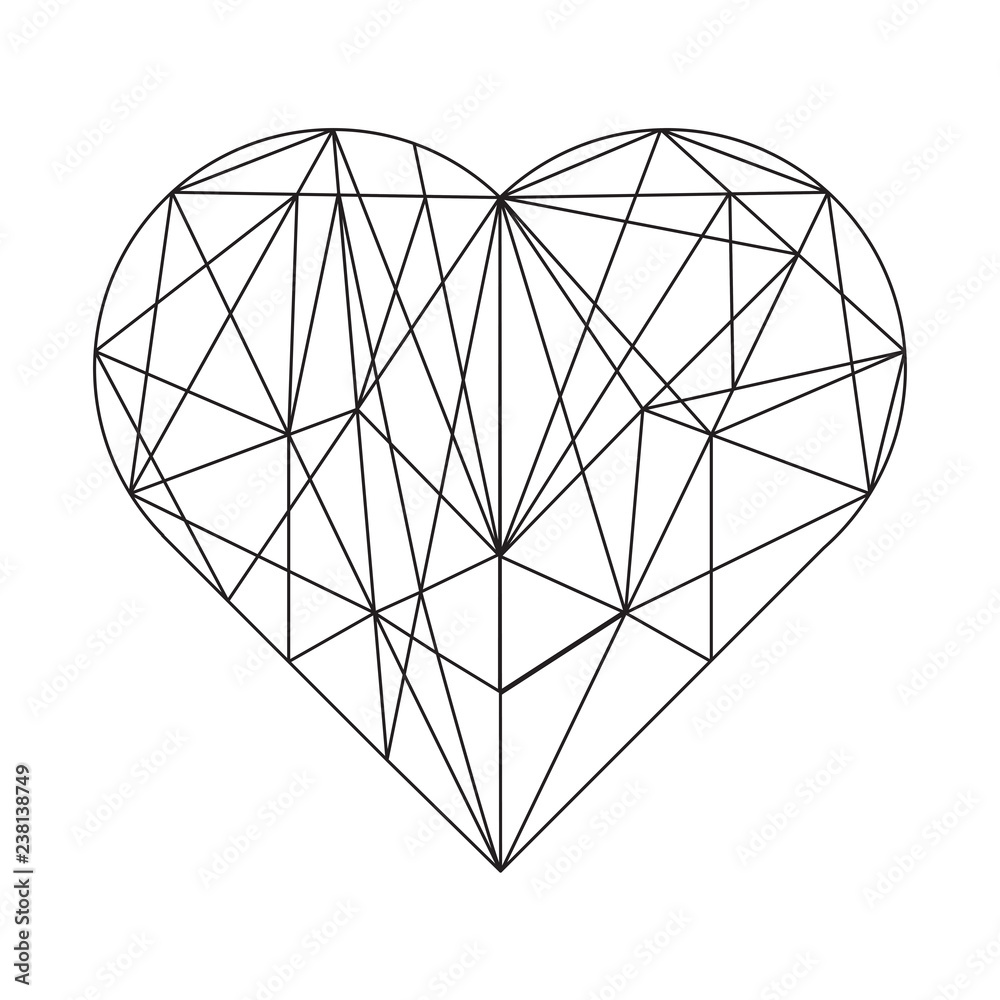 a vector low poly heart shape with outlines.Abstract Triangle