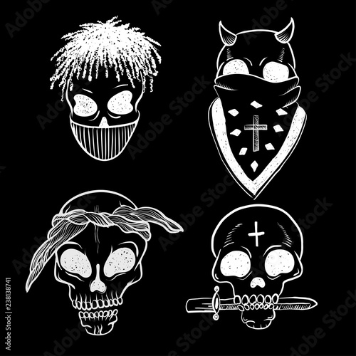 Urban Street hip hop gangsta rapper, skulls in bandana
