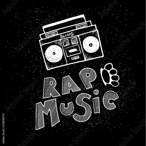 inscription lettering rap music, stylized in doodle style