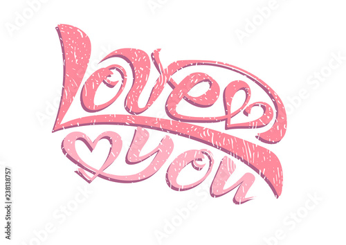 Handwritten text of calligraphy lettering translated into vector. Vector image of beautiful letters of the phrase love you for greeting card inscription icon or logo with a heart