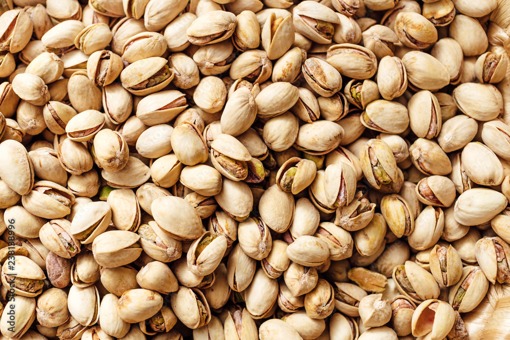 Close-up of pistachio. Salted pistachio - beer snack. 