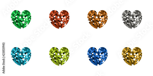 Set of icons in the shape of hearts.