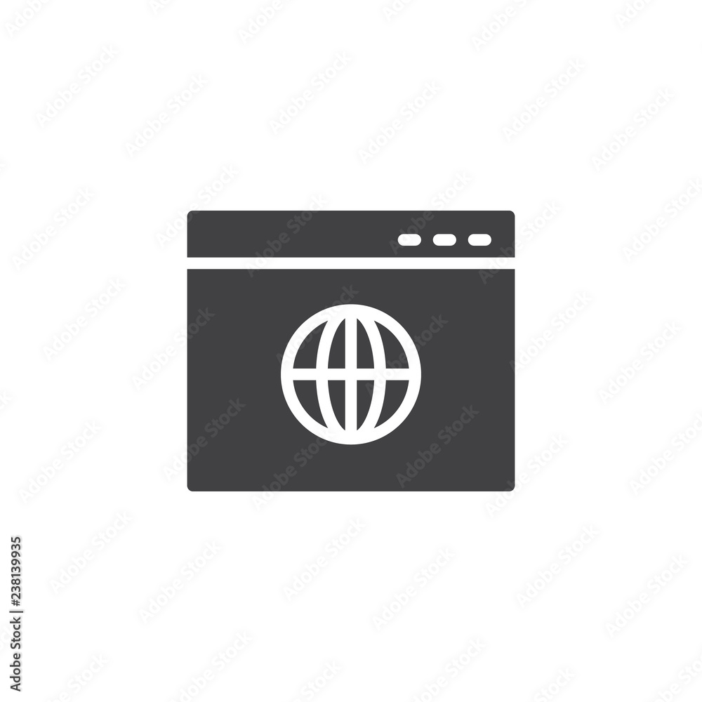 Global browser page vector icon. filled flat sign for mobile concept and web design. Browser internet webpage simple solid icon. Symbol, logo illustration. Pixel perfect vector graphics Global browser page vector icon. filled flat sign for mobile concept and web design. Browser internet webpage simple solid icon. Symbol, logo illustration. Pixel perfect vector graphics