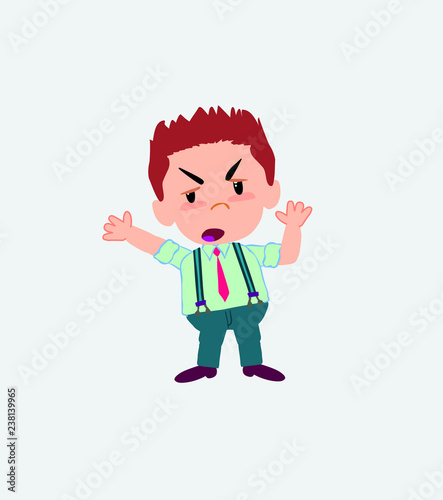 Businessman in casual style argues something with a gesture of discontent.