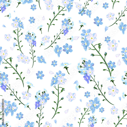 bright blue wildflowers. Seamless pattern floral vintage background