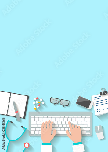 Conceptual vertical medical banner flat. Workplace doctor