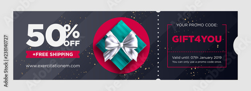 Vector Birthday Gift Coupon. Elegant Christmas Voucher Design. Premium eGift Card Background for E-commerce, Online Shopping. Marketing Business Flyer Template Design, Social Media Graphic.