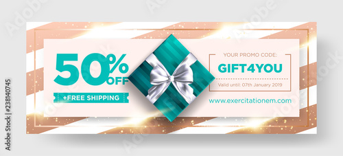 Vector Birthday Gift Coupon. Elegant Christmas Voucher Design.  Premium eGift Card Background for Ecommerce, Online Shopping. Marketing Business Flyer Template Design, Social Media Graphic.