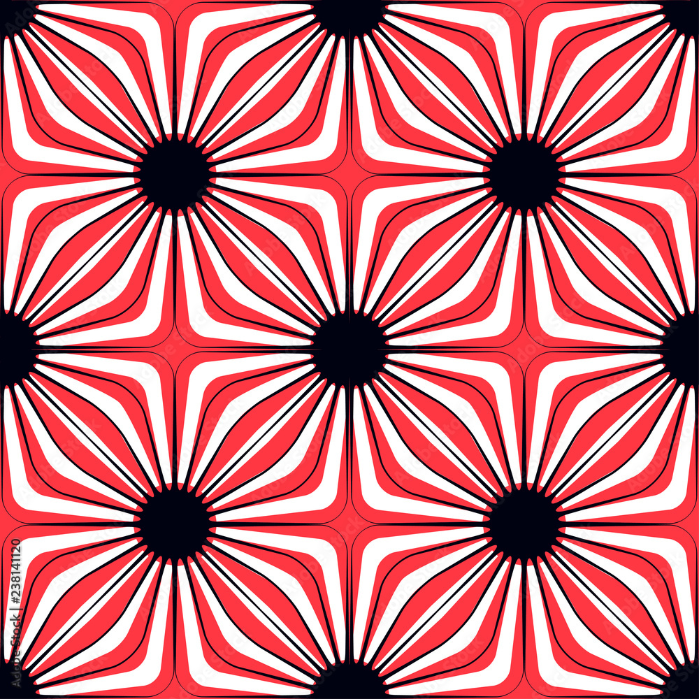 Naklejka premium asian geometric floral seamless pattern in red black white