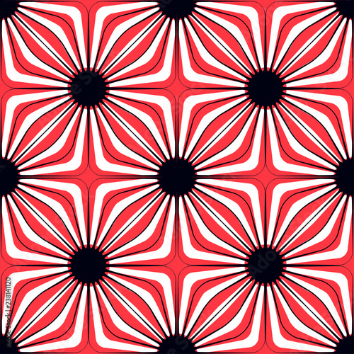 asian geometric floral seamless pattern in red black white