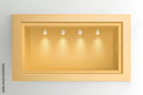 Showcase with light sources. Illustration isolated on background. Graphic concept for your design