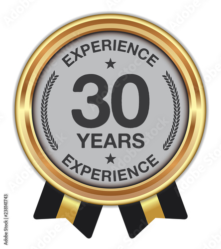30 Years Experience. Vector Badge.