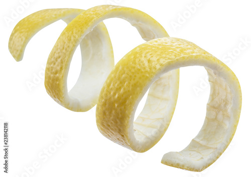 Lemon peel or lemon twist on white background. Clipping path. photo