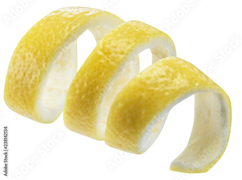 Lemon peel or lemon twist on white background. Clipping path. photo