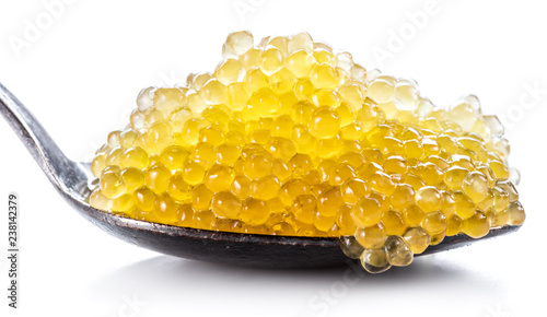Pike caviar or roe in spoon on white background.