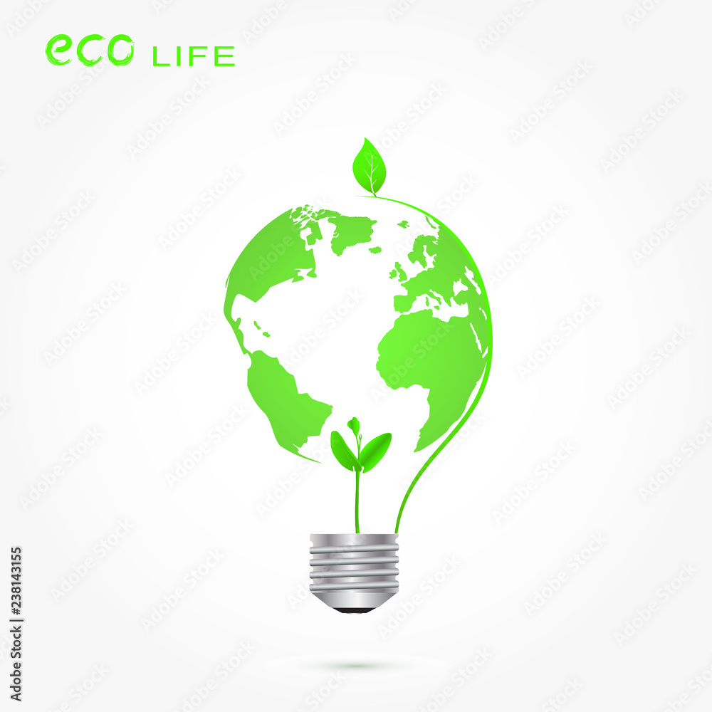 Globe in light bulb with sprout , green energy environmental concept vector illustration Globe in light bulb with sprout , green energy environmental concept vector illustration
