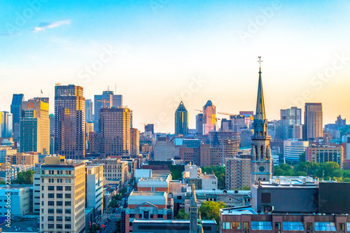 Montreal, Quebec, Canada: city skyline from a downtown hotel. Beautiful cityscape of a Canadian city
